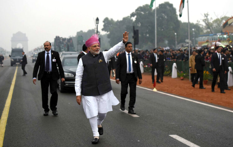 The Prime Minister, Shri Narendra Modi, at Rajpath, on the occasion of the 68th Republic Day Parade 2017, in New Delhi on January 26, 2017.